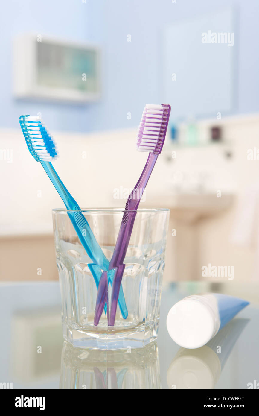 Toothbrushes and toothpaste Stock Photo Alamy