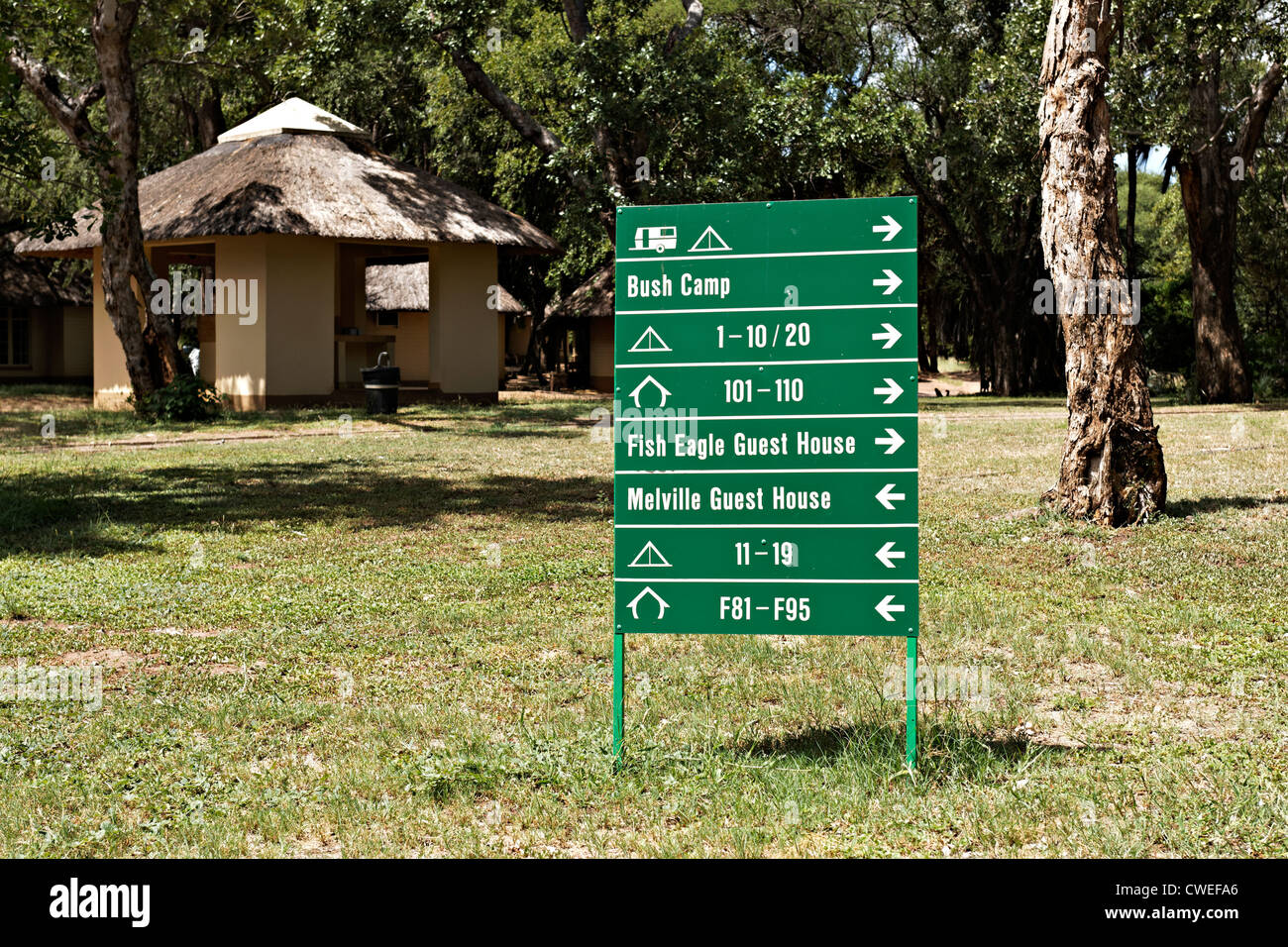 No day visitors allowed sign in the Letaba Camp, Kruger National Park, South Africa Stock Photo