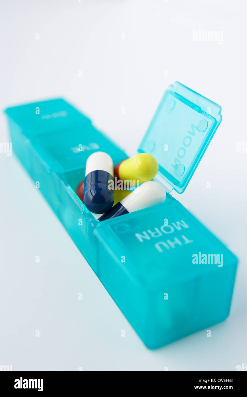 Pills in organiser Stock Photo