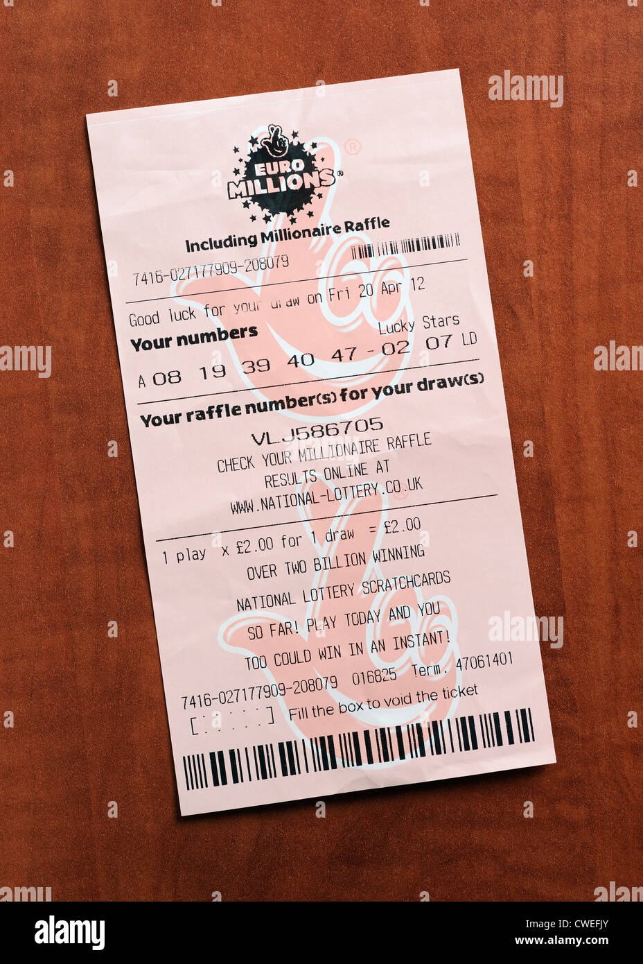 Euro Millions Lottery Ticket, UK. Stock Photo