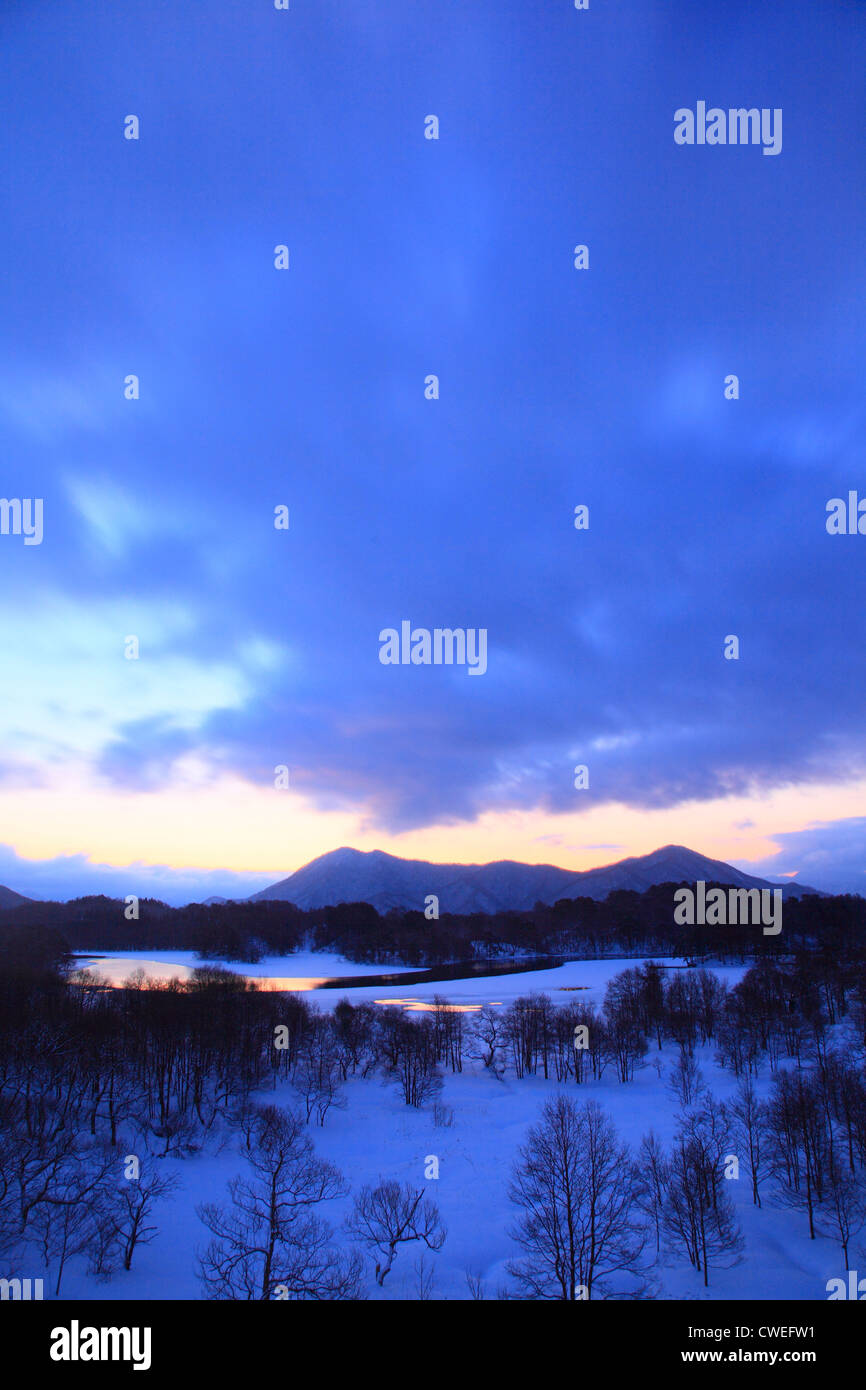 Landscape At Dusk, Winter Scene Stock Photo