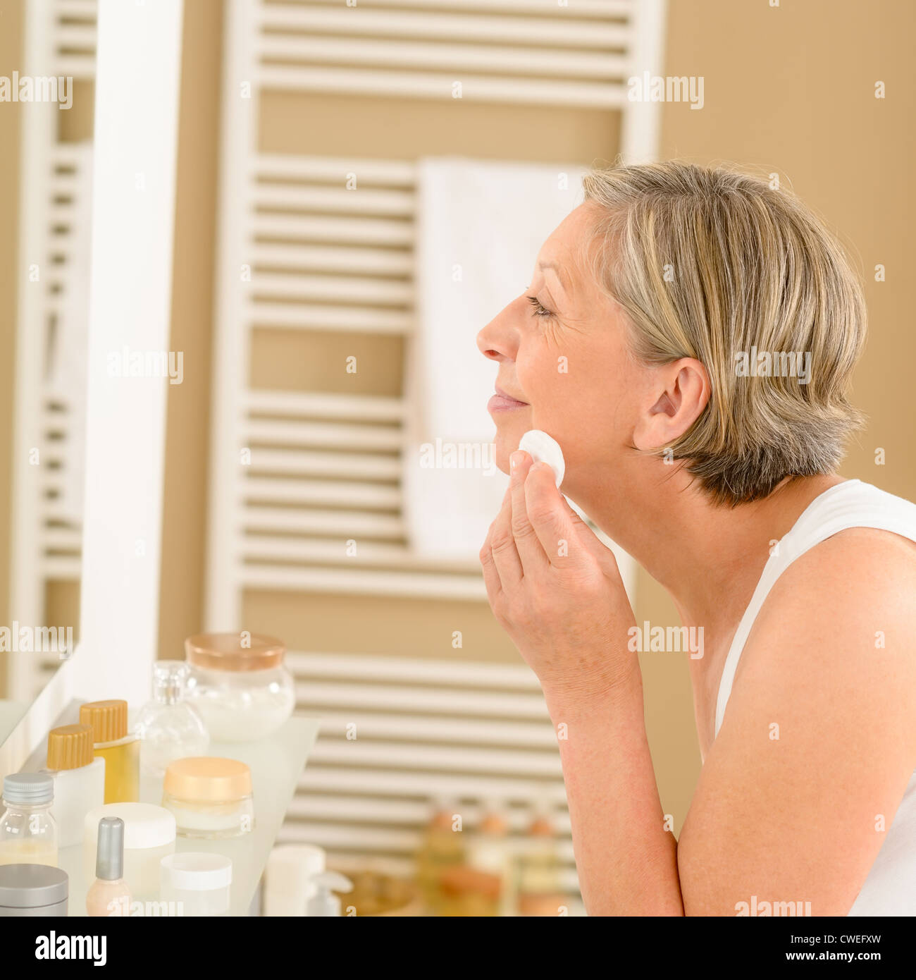 Woman face cotton pad mature hi-res stock photography and images - Alamy