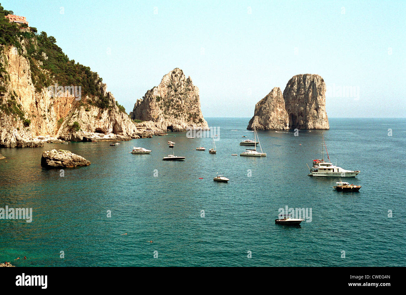 Capri, overlooking the Faraglioni cliffs Stock Photo