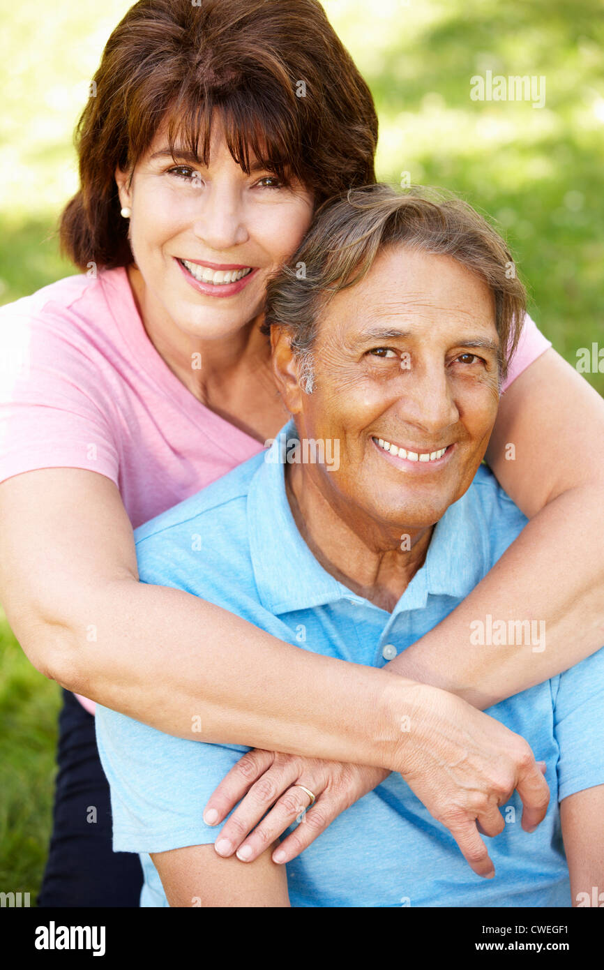 Senior Hispanic couple outdoors Stock Photo