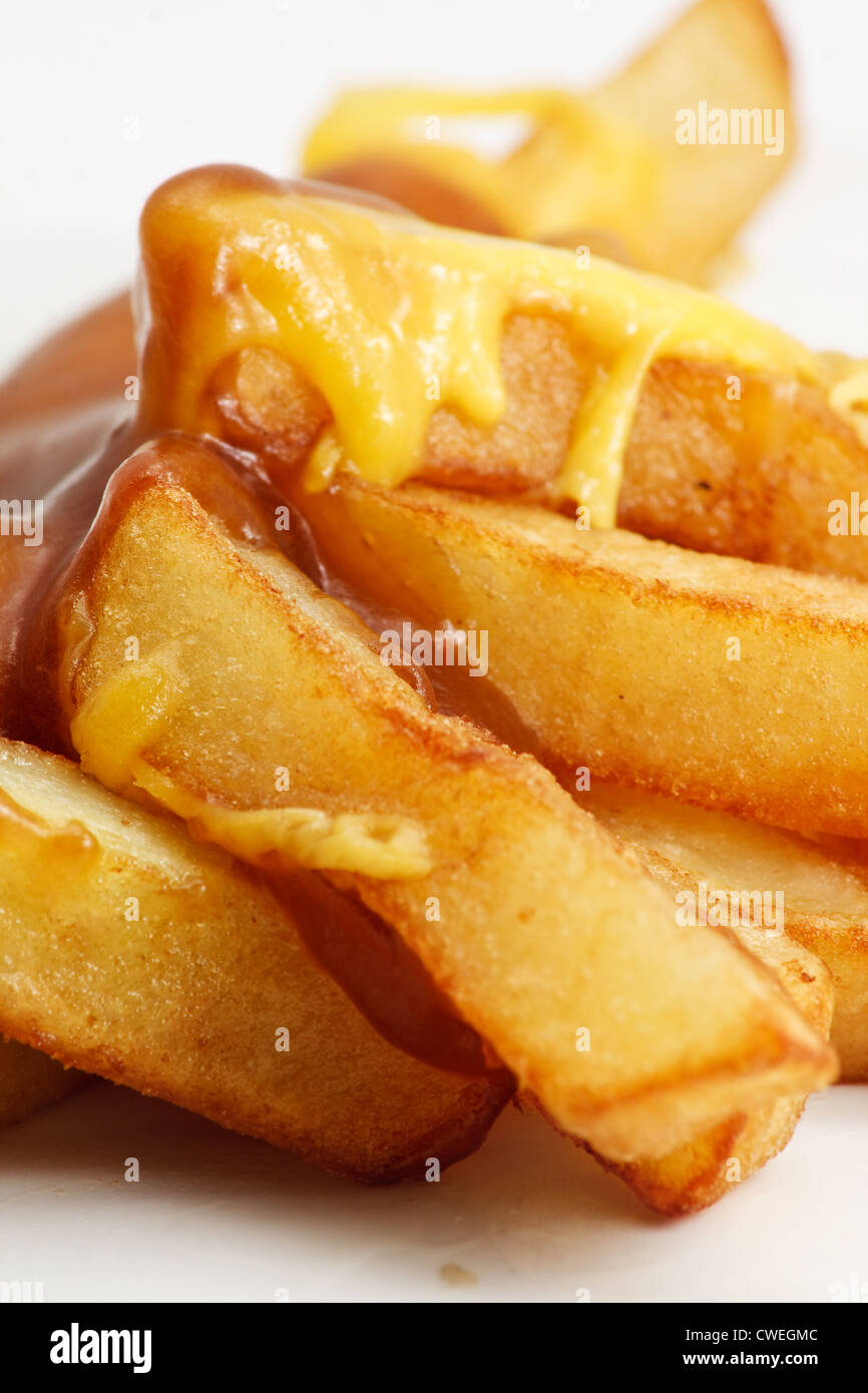 Chips, cheese and gravy, a modern european take away dish Stock Photo