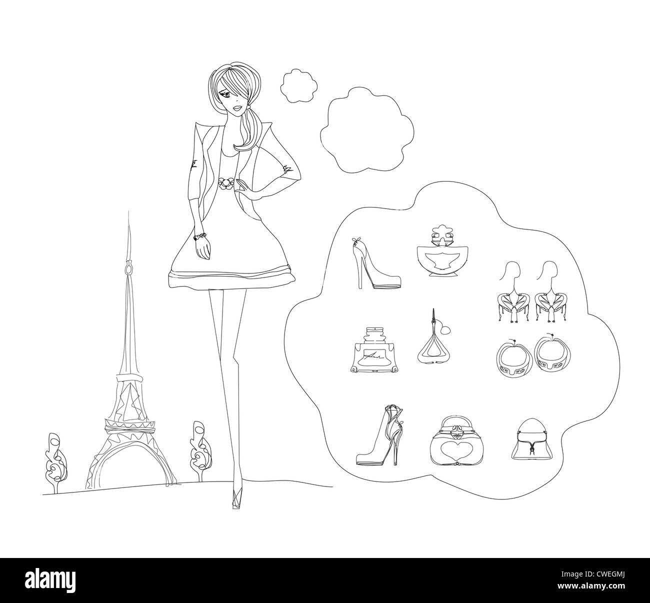 Paris fashion doodles set Stock Photo - Alamy