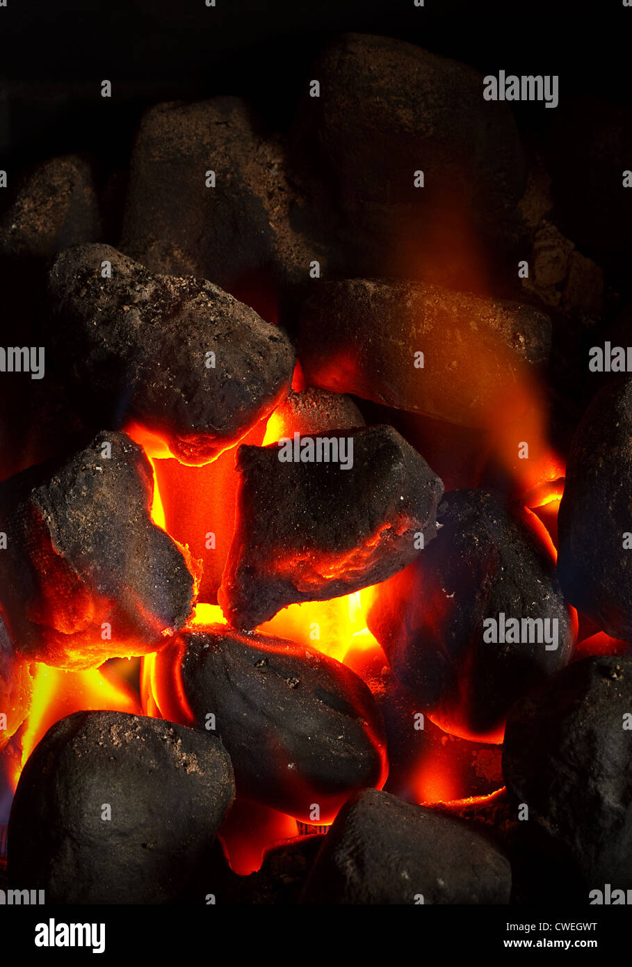 Close up of an imitation solid fuel fire powered by mains gas supply Stock Photo