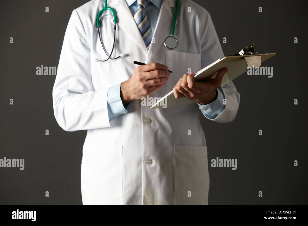 American doctor with clipboard and stethoscope Stock Photo