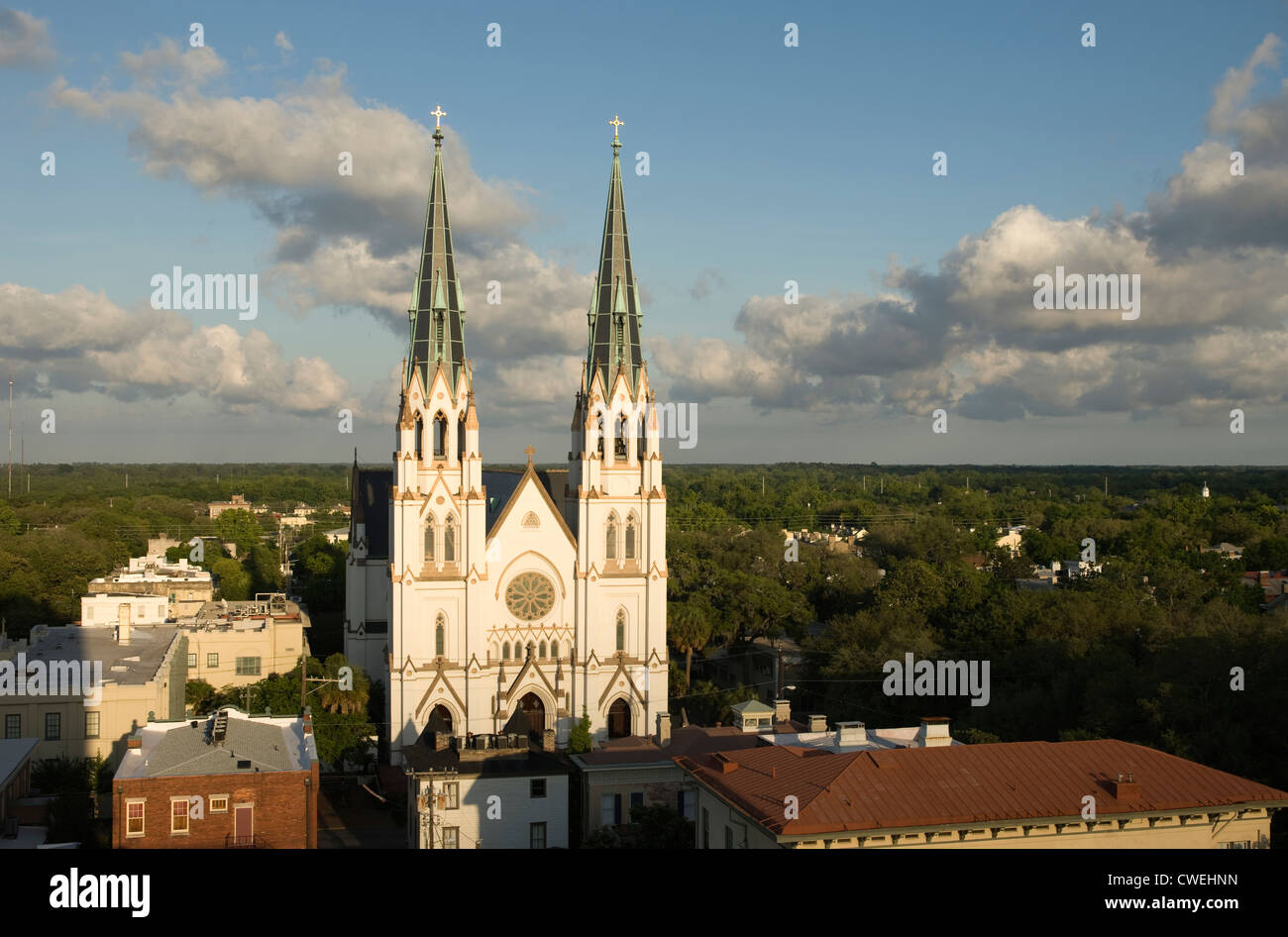 CATHEDRAL OF SAINT JOHN THE BAPTIST SKYLINE SAVANNAH GEORGIA USA Stock ...