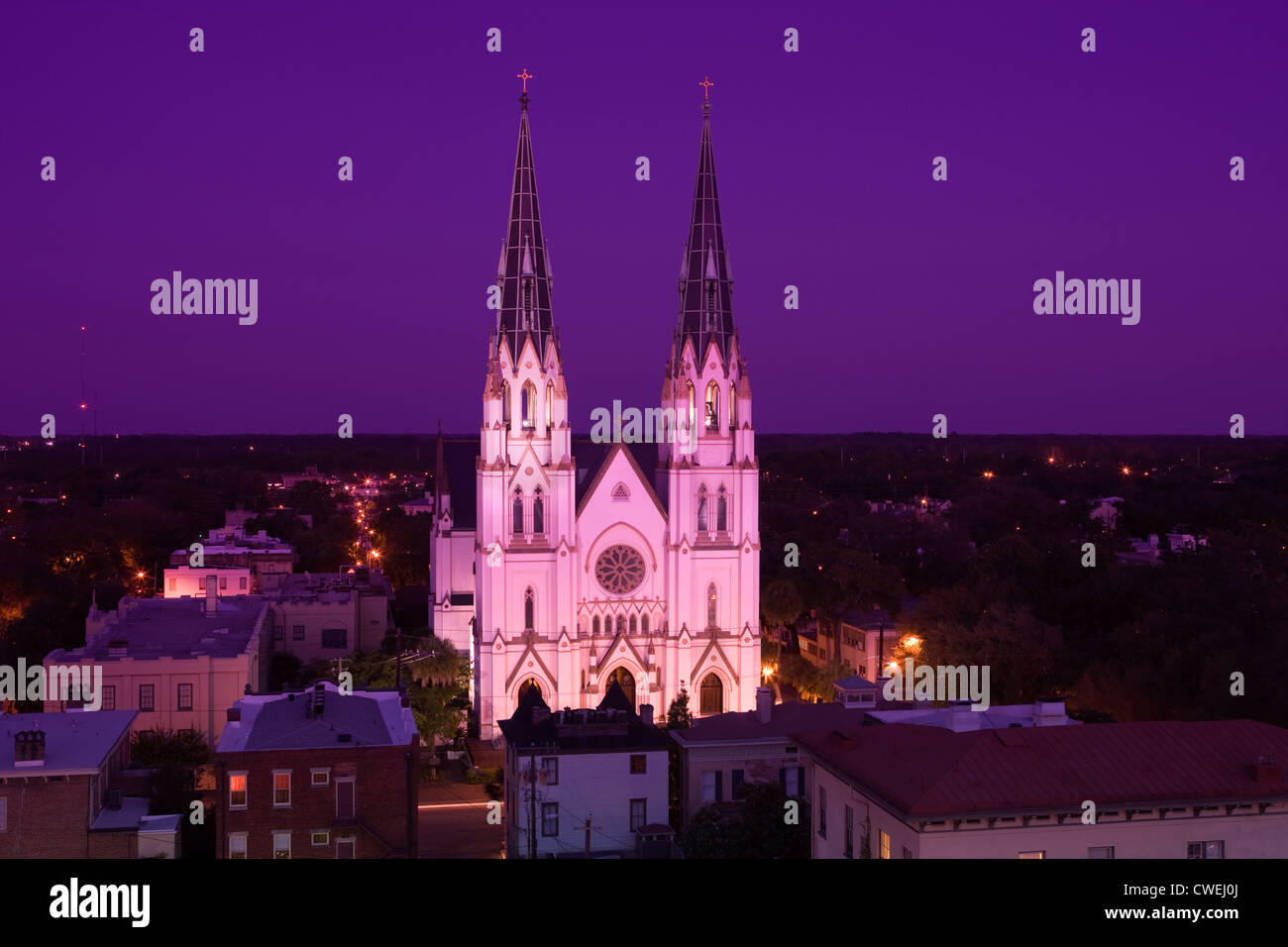 CATHEDRAL OF SAINT JOHN THE BAPTIST SKYLINE SAVANNAH GEORGIA USA Stock ...