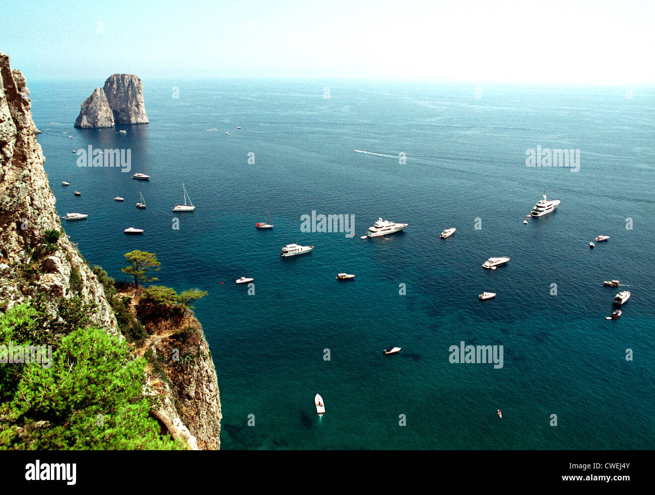 Capri, overlooking the Faraglioni cliffs Stock Photo
