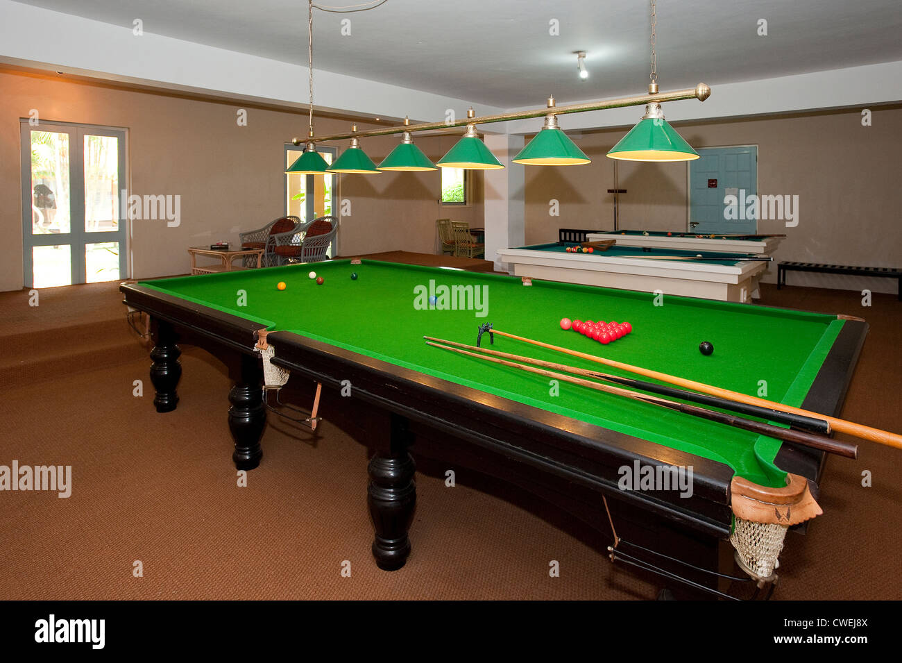 Full size Snooker Table at Club Palm Bay Hotel, Marawila, Sri Lanka Stock Photo