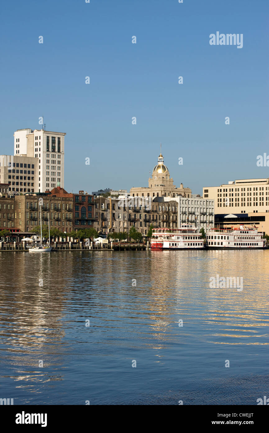 DOWNTOWN SKYLINE SAVANNAH RIVER FROM HUTCHINSON ISLAND SAVANNAH