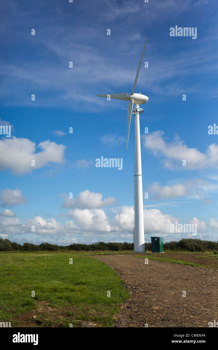 Single Wind Turbine on agricultural farm land. Pembrokeshire Wales UK