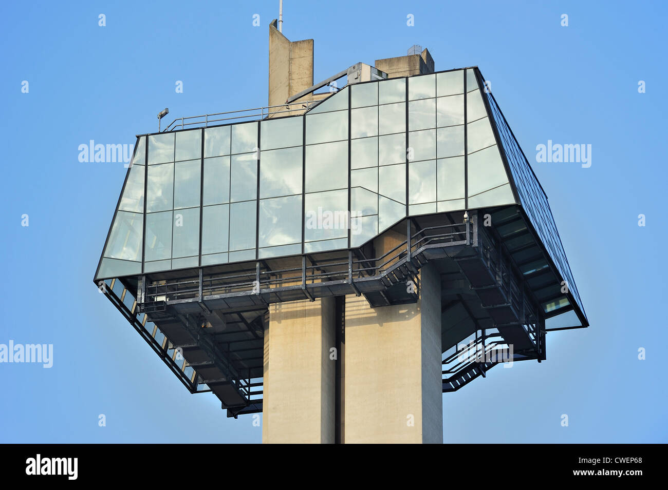 Panoramic tower at the Gileppe Dam / Barrage de la Gileppe, arch-gravity dam in the Belgian Ardennes, Belgium Stock Photo