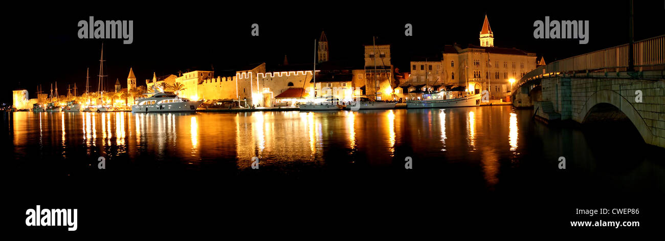 View of night harbour of Trogir, Croatia Stock Photo
