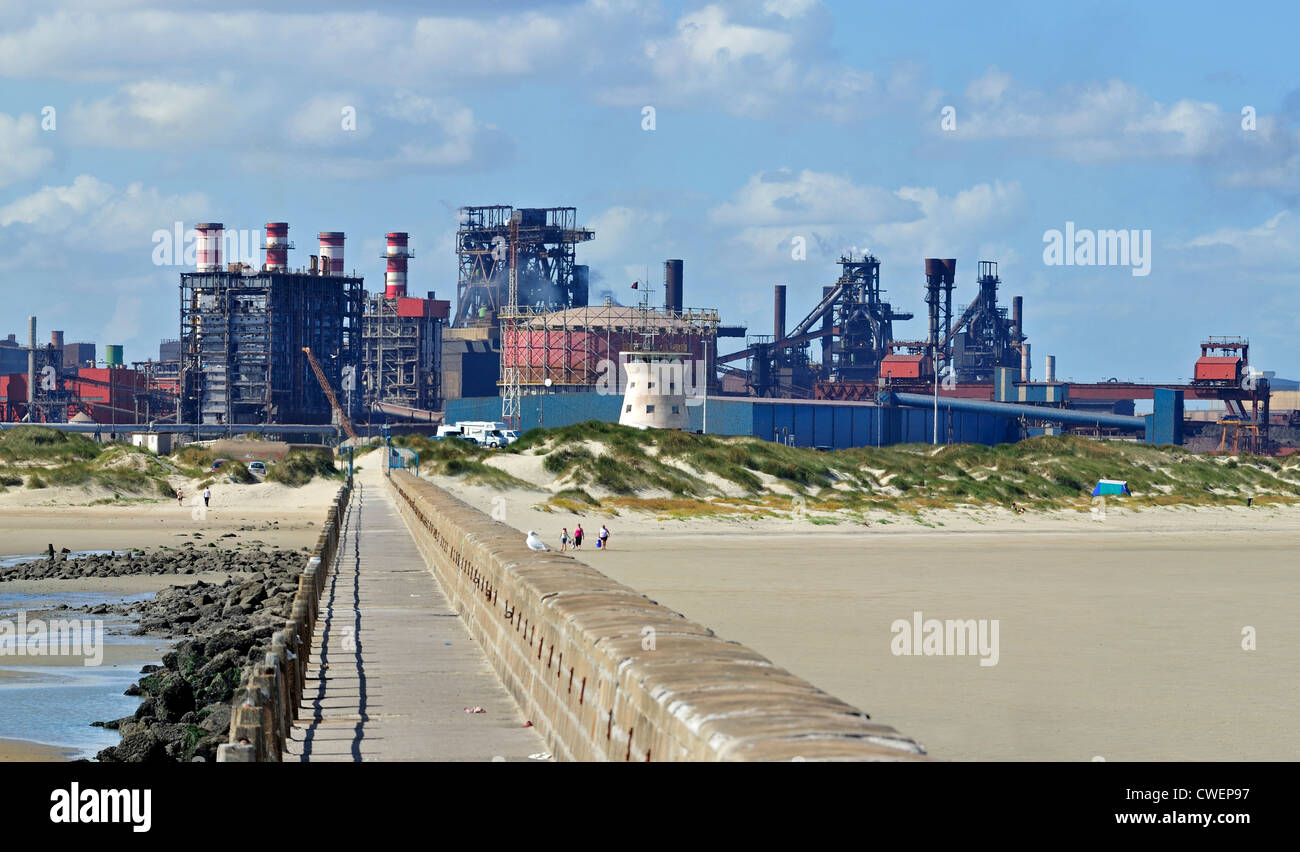 View over heavy industry seen from the beach at Dunkirk / Dunkerque