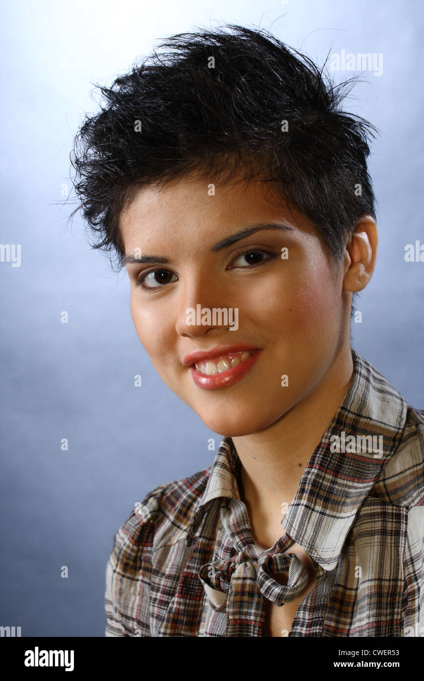 Portrait Of Young Fashion Model Teenage Girl With Short Hair And Stock Photo Alamy