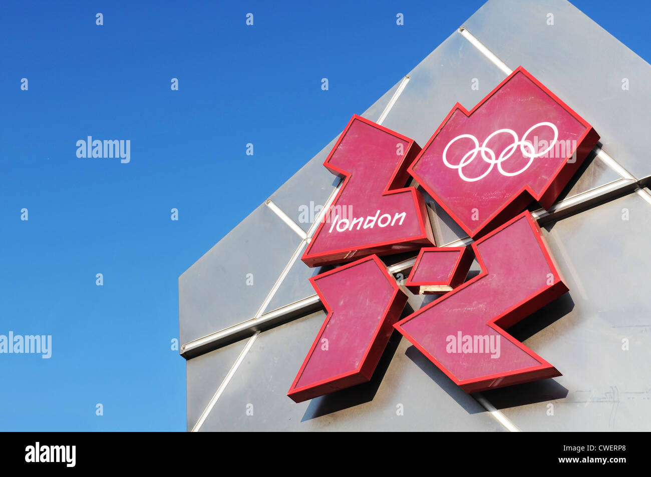 London, UK - 18 Nov, 2011: London Olympics 2012 official logo against the old architecture of National Gallery in Trafalgar Sq Stock Photo