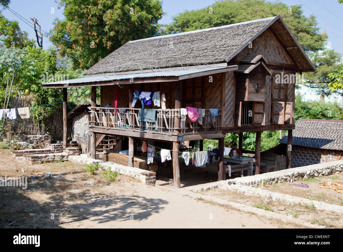 Myanmar, Burma. Mingun, near Mandalay. Typical Rural Village House