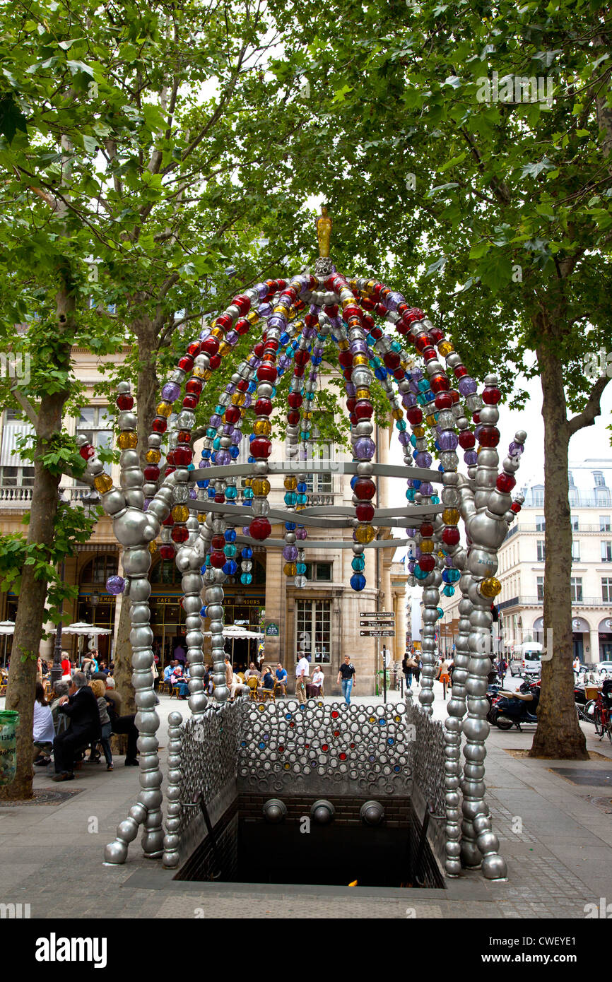 The colourful decorated entrance to the Palais Royal-Musee du Louvre metro station in Paris Stock Photo