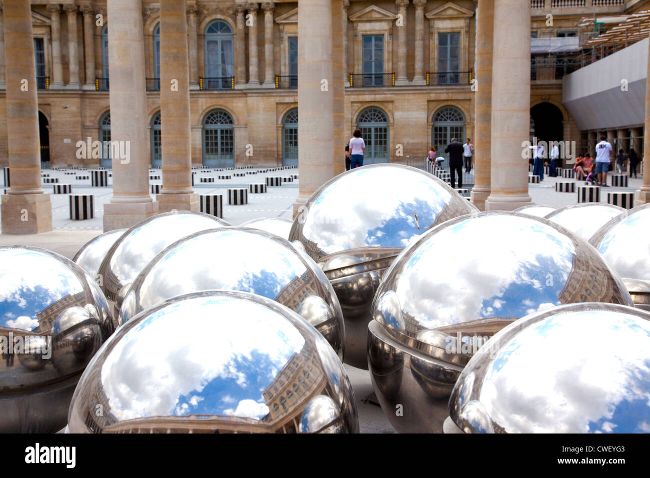 Art installations in the courtyard of Palais Royal in Paris France Stock Photo