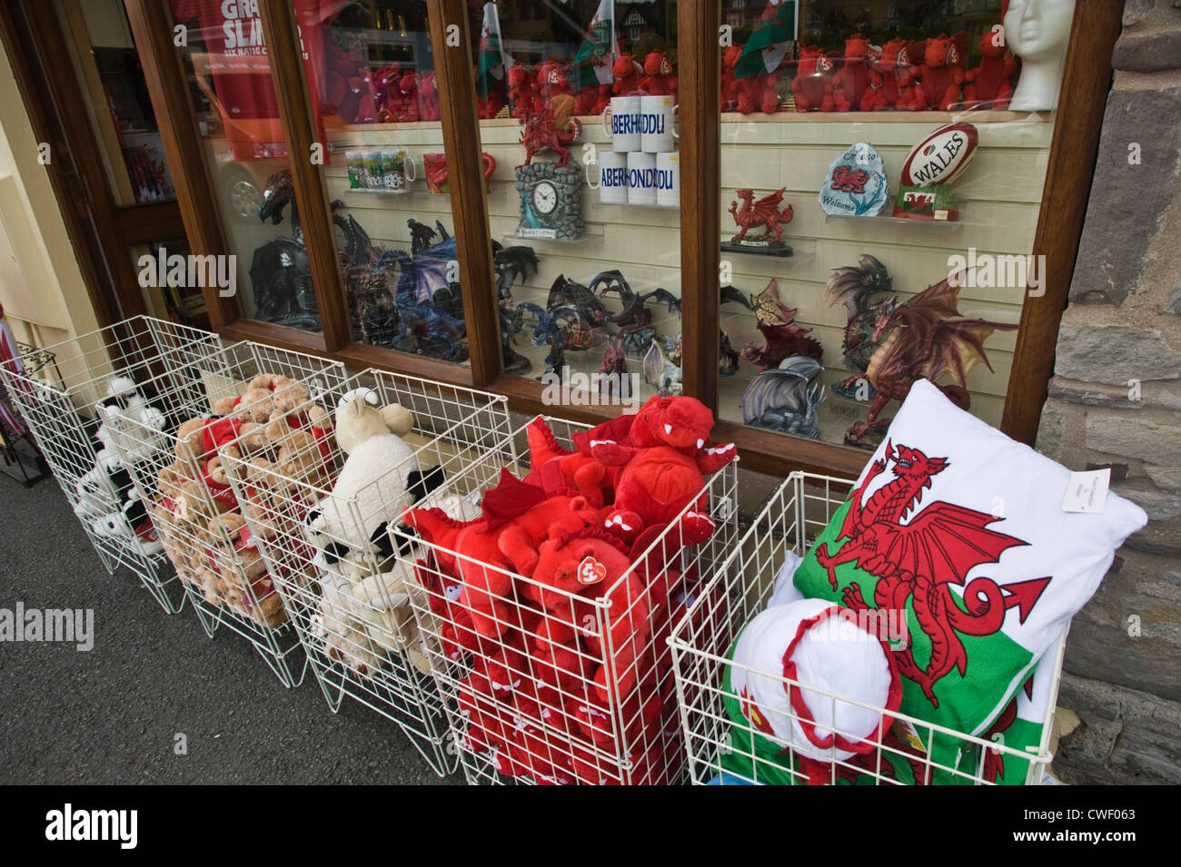Welsh tourist shop with red dragon at Brecon Powys South Wales Cymru UK Stock Photo