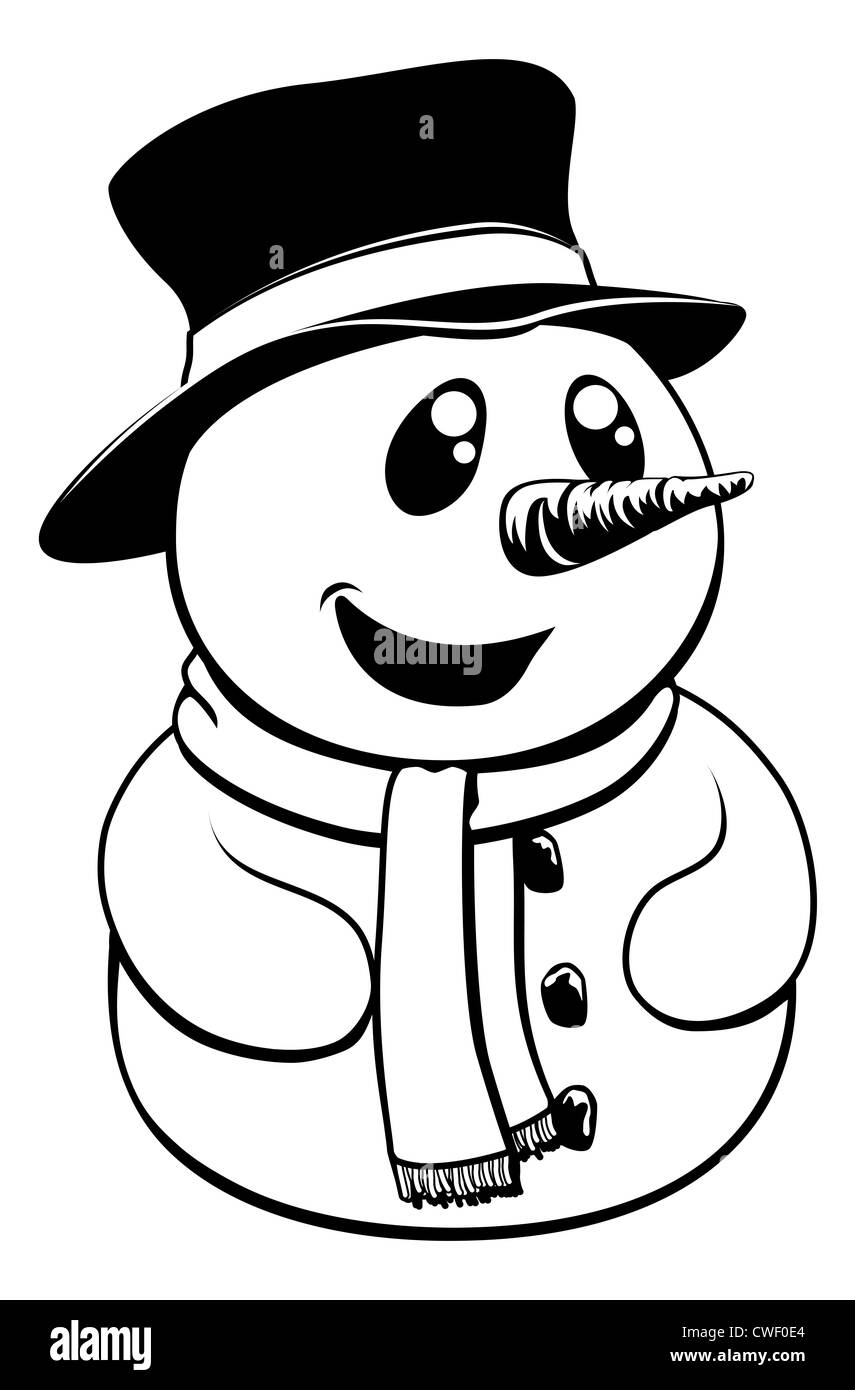 Illustration of a cute black and white Christmas Snowman Stock Photo