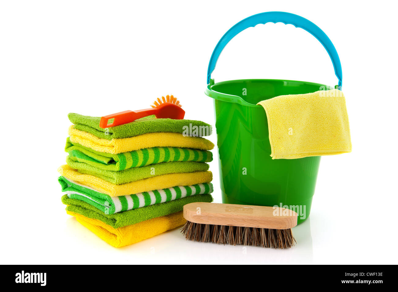 Cleaning clothes and bucket with brushes Stock Photo Alamy