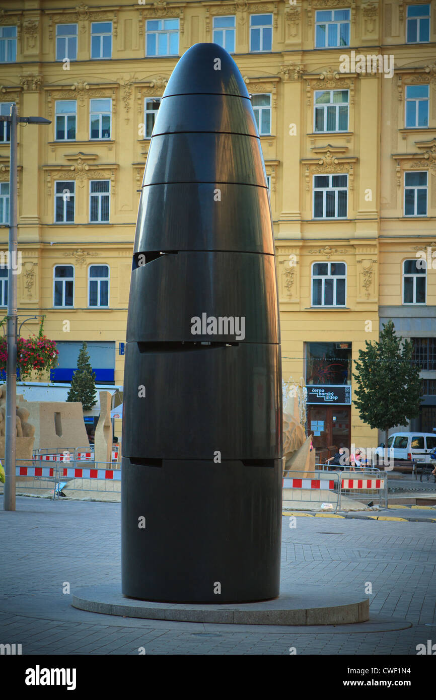 Modern clock on Freedom Square, (Namesti Svobody), Brno, Czech Republic. Stock Photo
