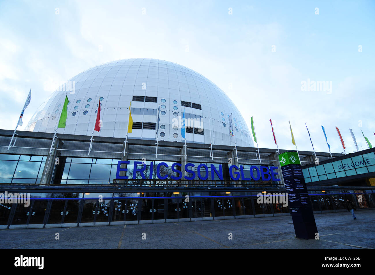 Stockholm, Sweden - 15 Dec, 2011: Architectural detail of the Ericsson Globe, the national indoor arena of Sweden Stock Photo