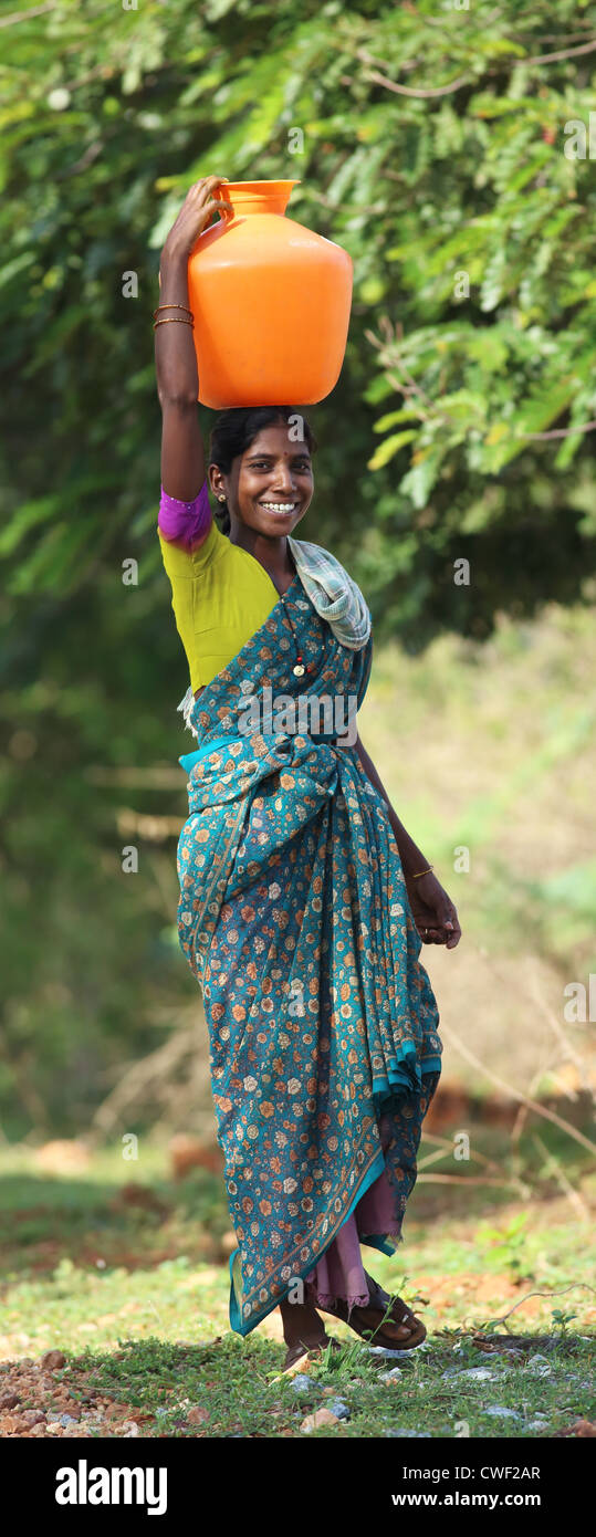 Indian woman smiling South India Stock Photo - Alamy