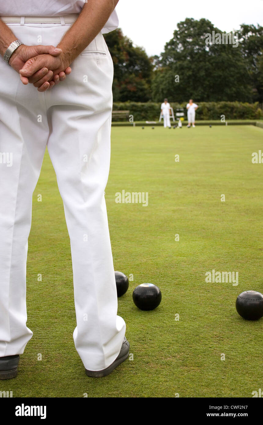 White trousers as Subject on Bowls green Stock Photo