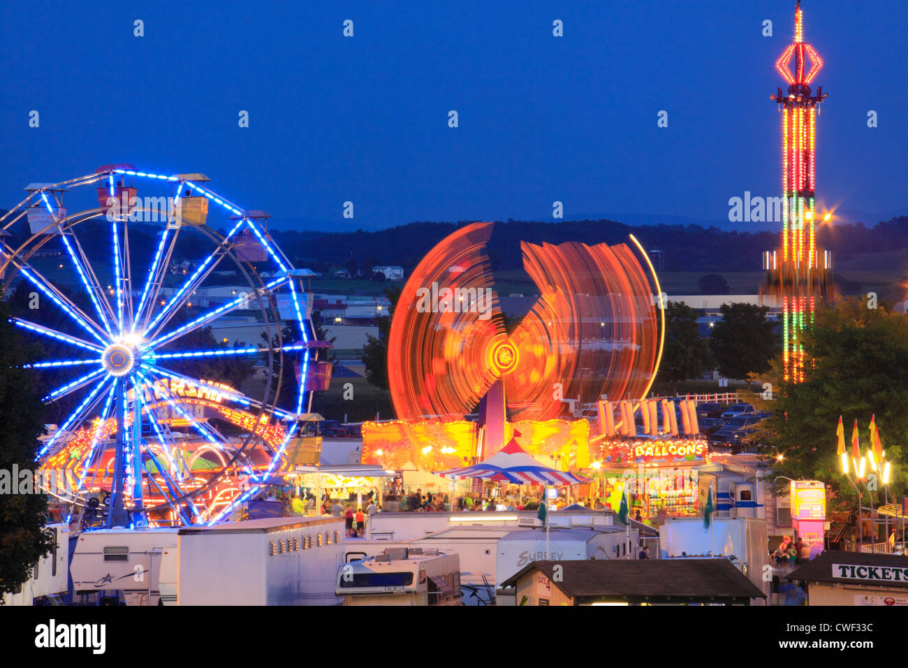 Midway Lights, Rockingham County Fair, Harrisonburg, Shenandoah Valley, Virginia, USA Stock Photo