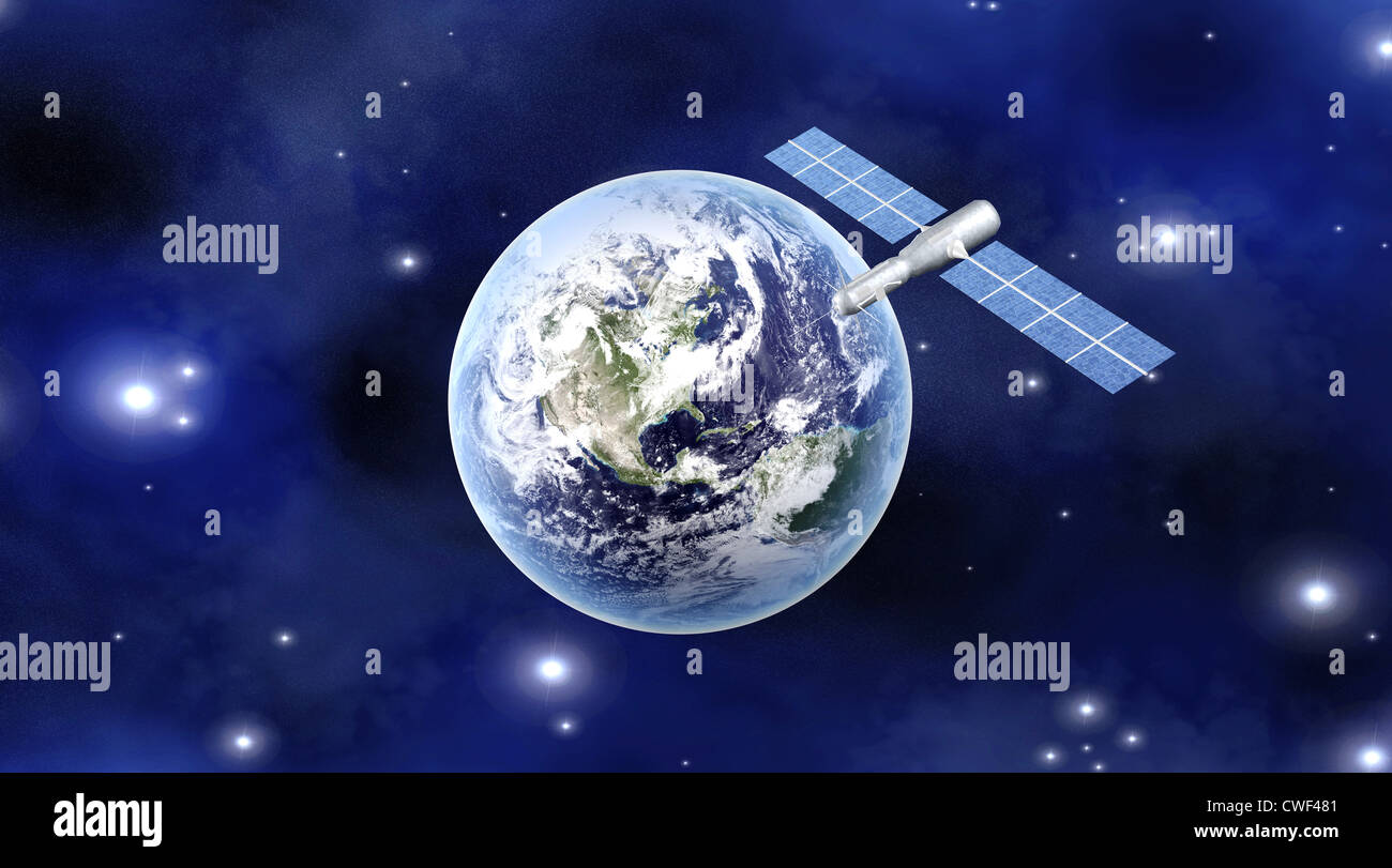 A satellite orbiting over the earth Stock Photo - Alamy