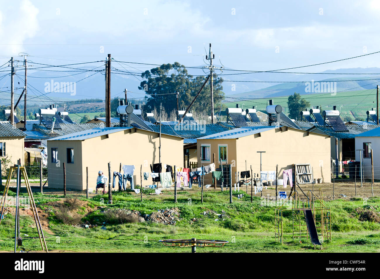 Low income housing programme, new builds replacing an informal settlement, Riebeek Kastel, Western Cape, South Africa Stock Photo