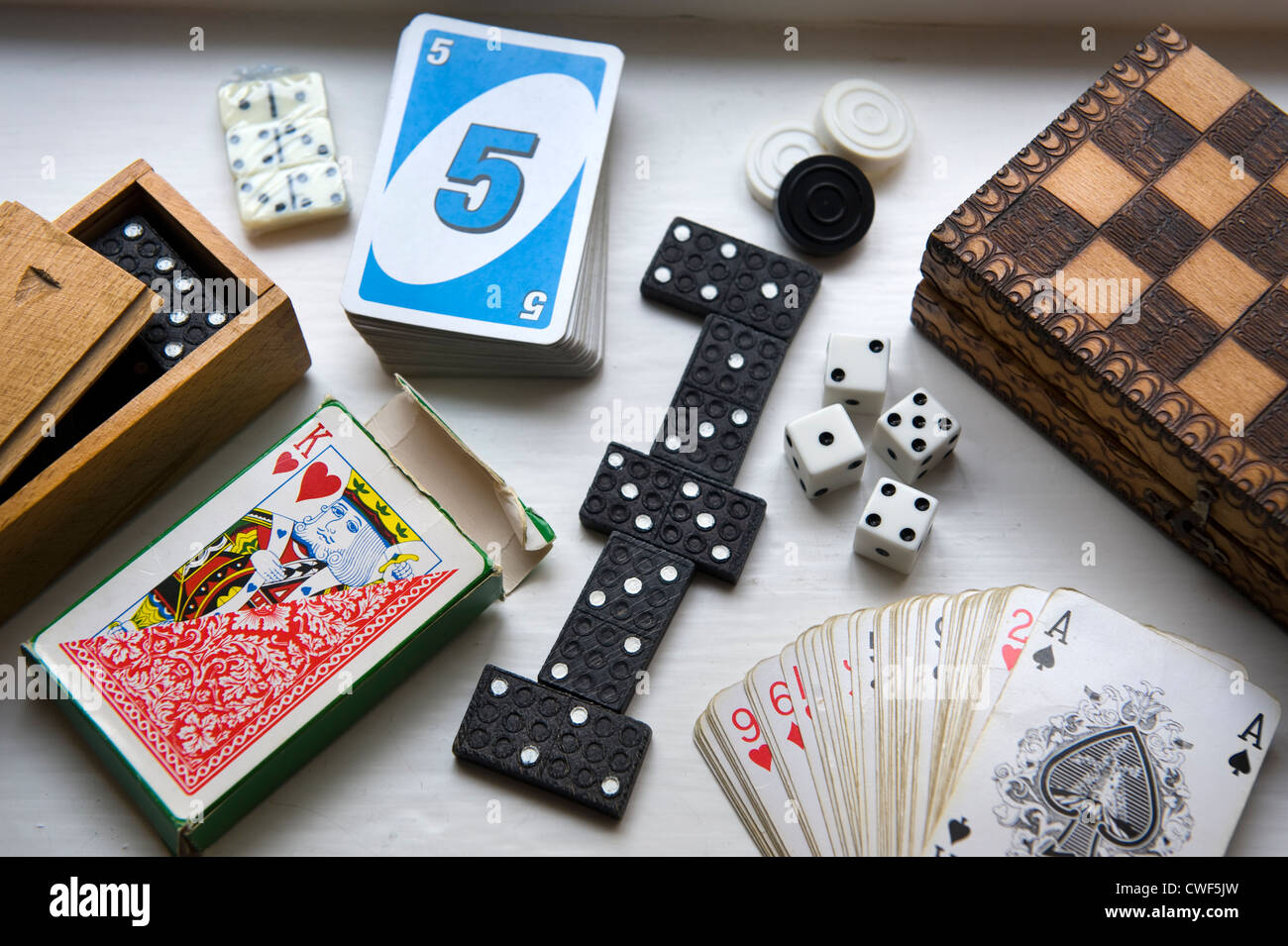 a selection of board and card parlour games Stock Photo