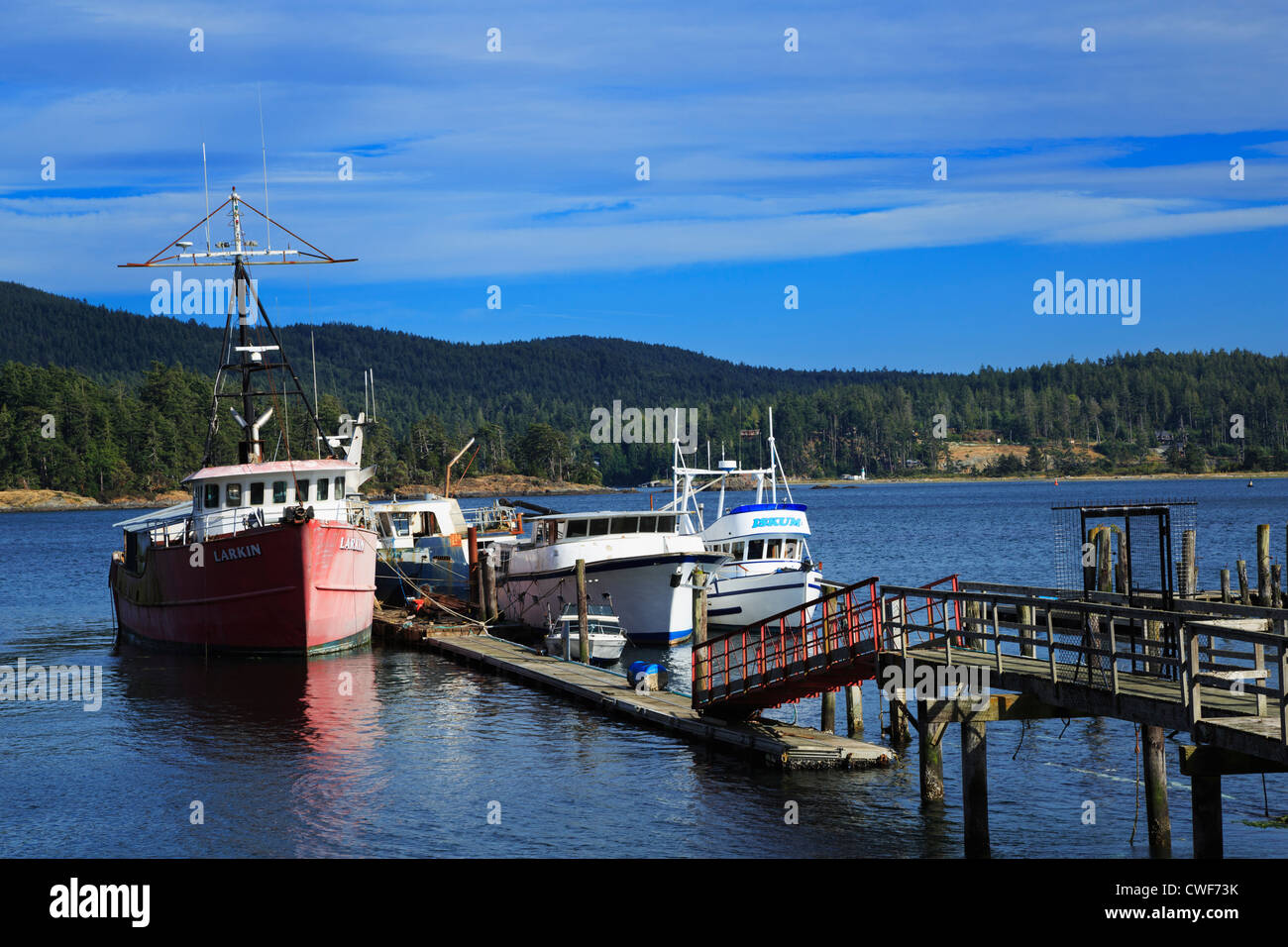 Fishing boats at Government Wharf, Sooke, British Columbia Stock Photo