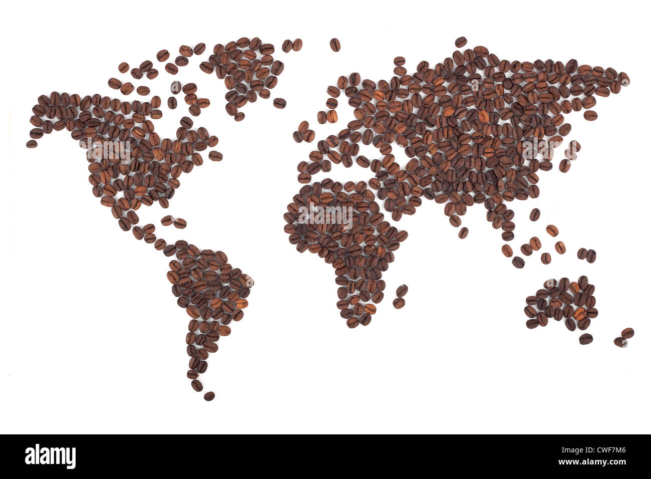 Coffee map made of beans on white background Stock Photo