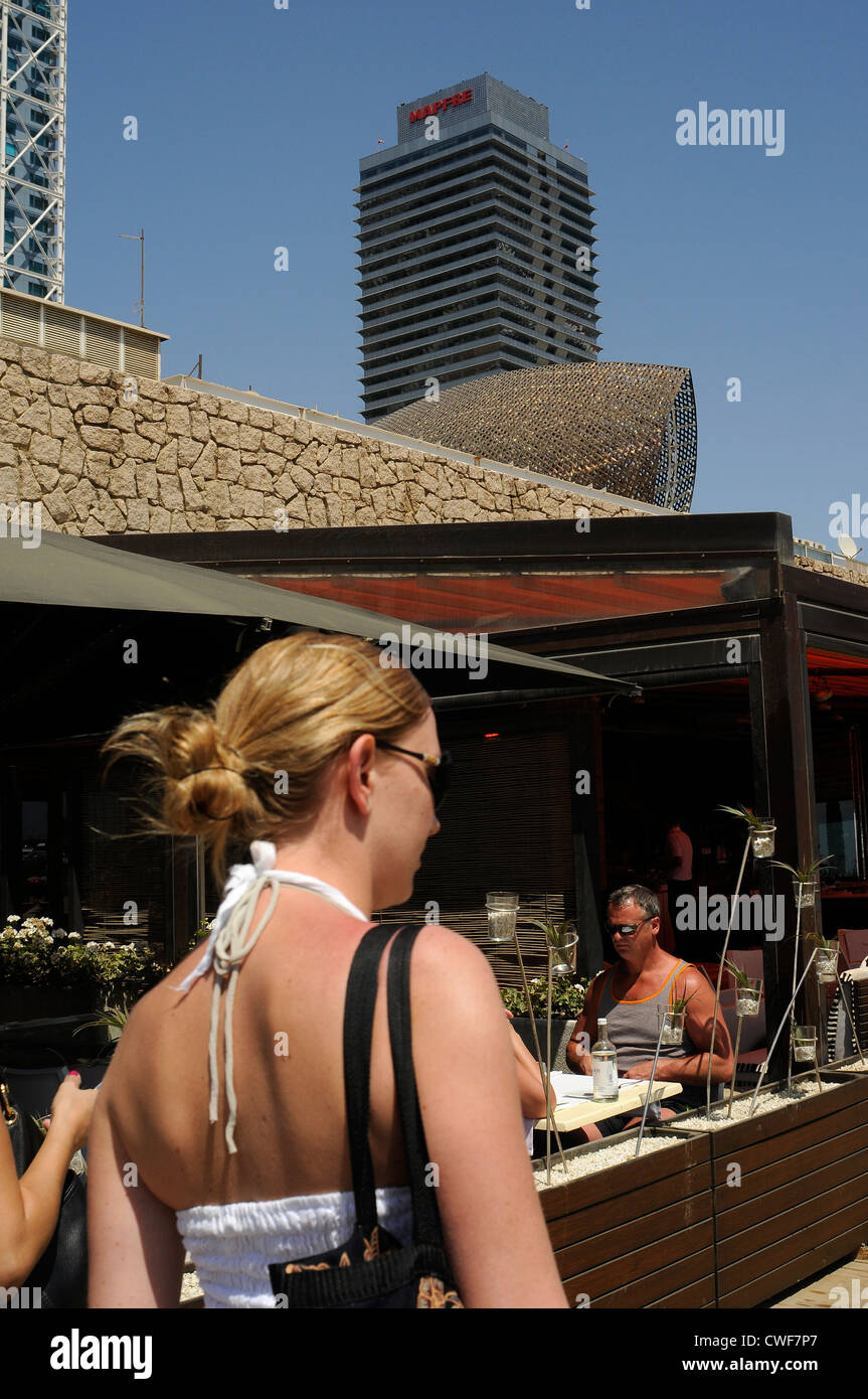 terrace next to the Barceloneta beach in Barcelona Stock Photo