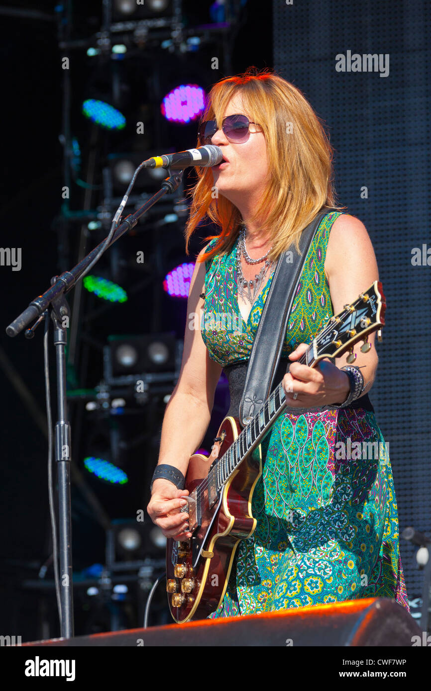 Vicki Peterson of the group The Bangles performing on stage at the Rewind Festival Henley on Thames 2012. PER0249 Stock Photo