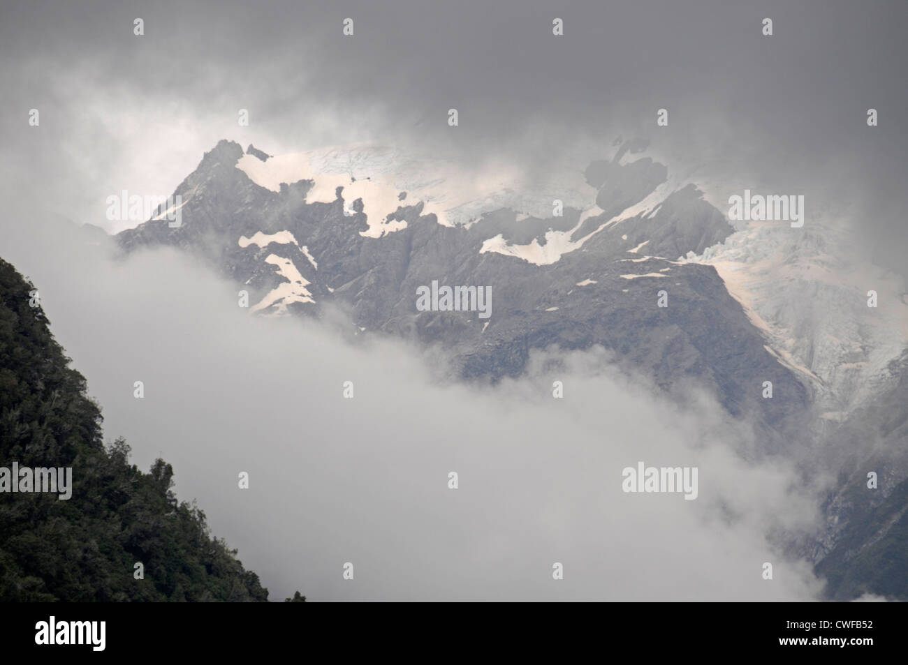 The snowtopped summit of the Franz Josef glacier on South Island in