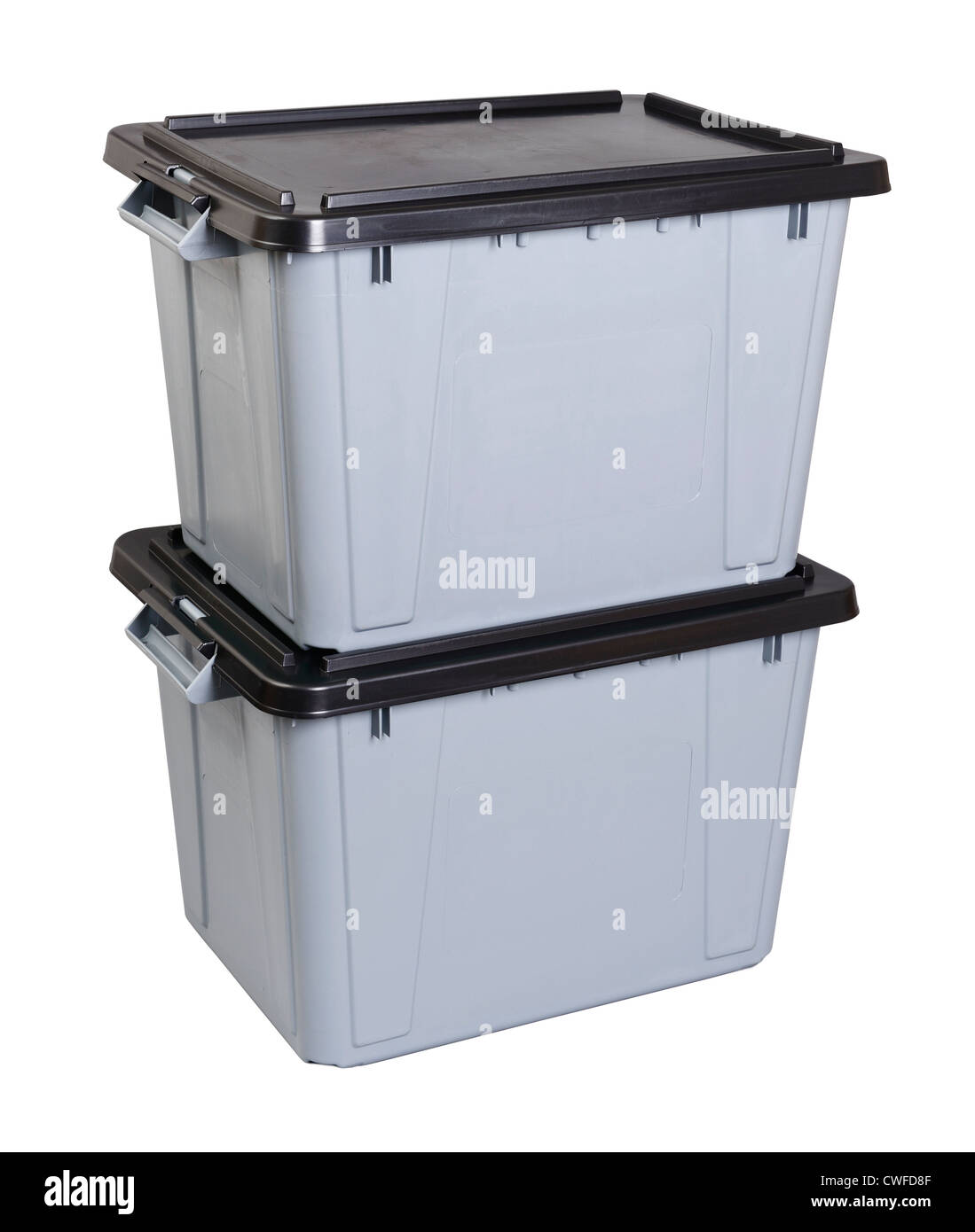 Two grey plastic storage boxes Stock Photo