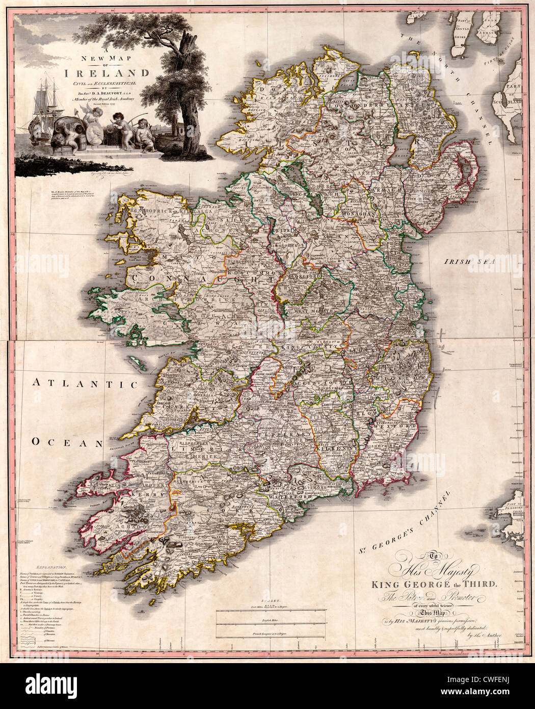 A new map of Ireland : civil and ecclesiastical, circa 1797 Stock Photo