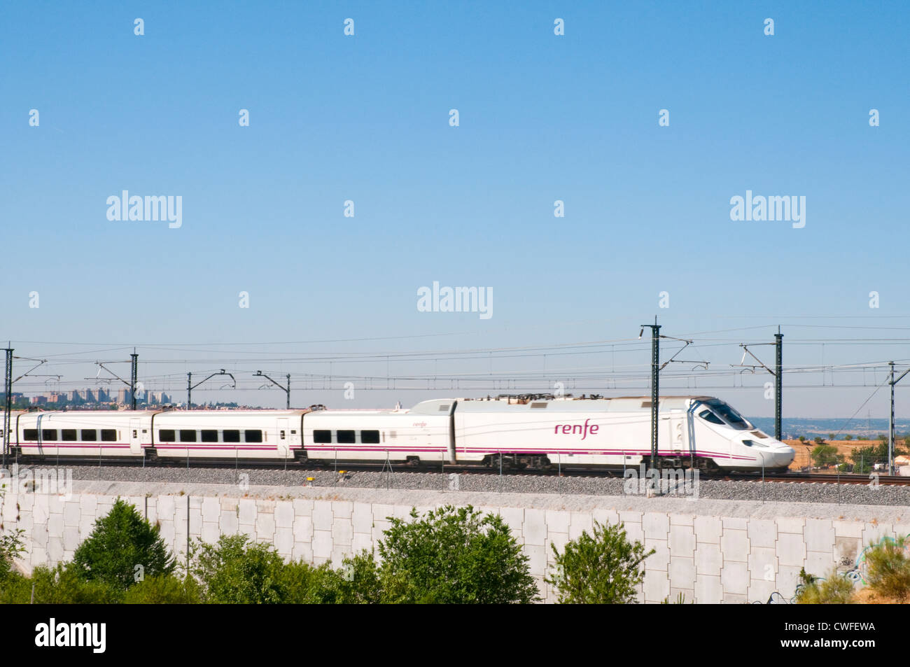 High-speed train traveling. Madrid, Spain. Stock Photo