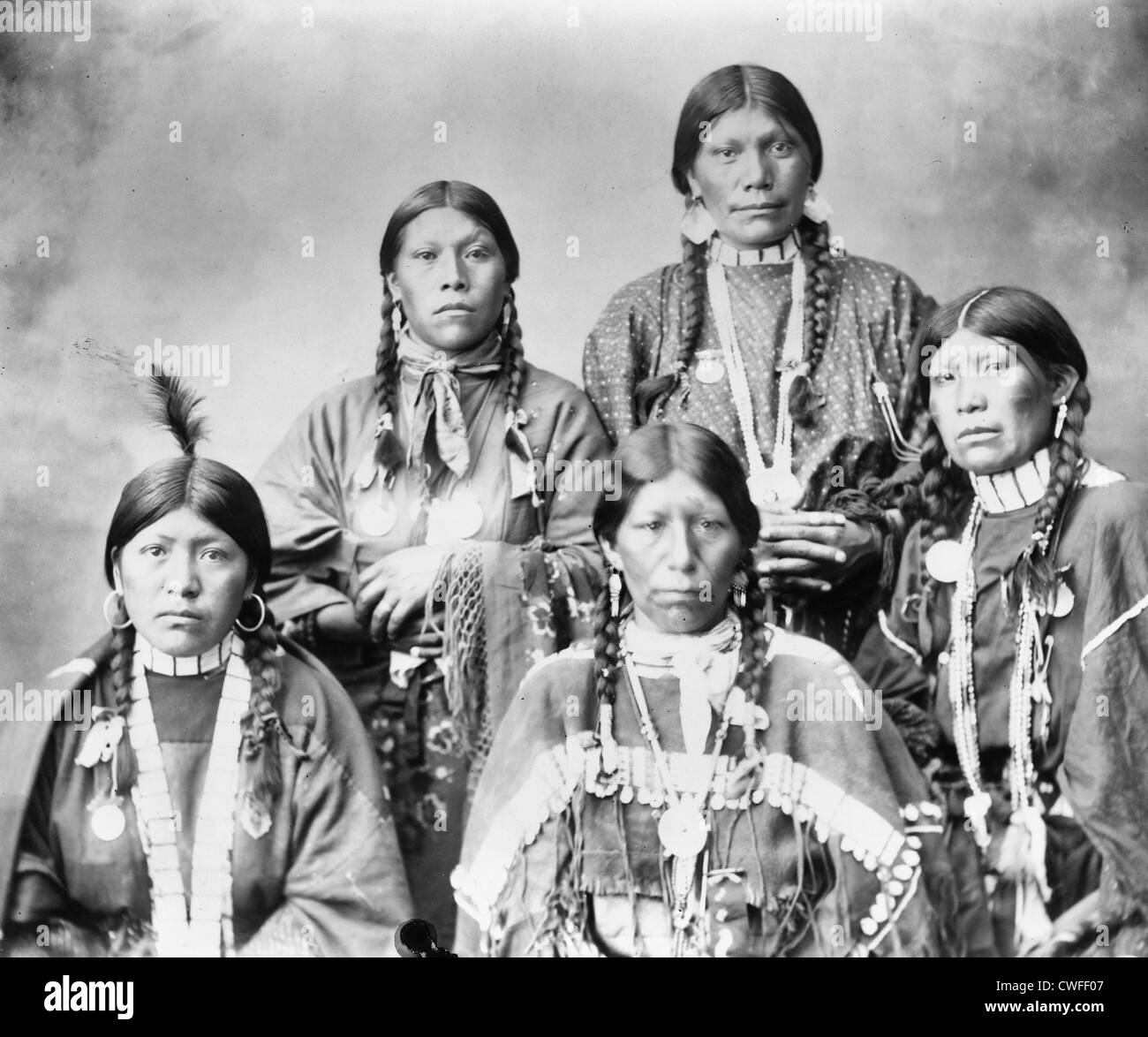 Five Ute women posed, circa 1899 Stock Photo
