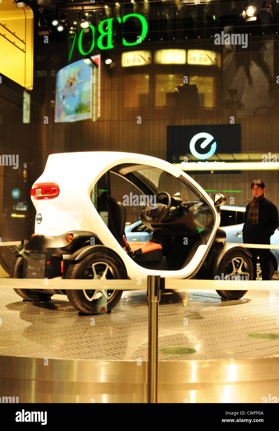 Tokyo, Japan - 28 December, 2011: Japanese electric car display in window shop at Ginza, Tokyo Stock Photo