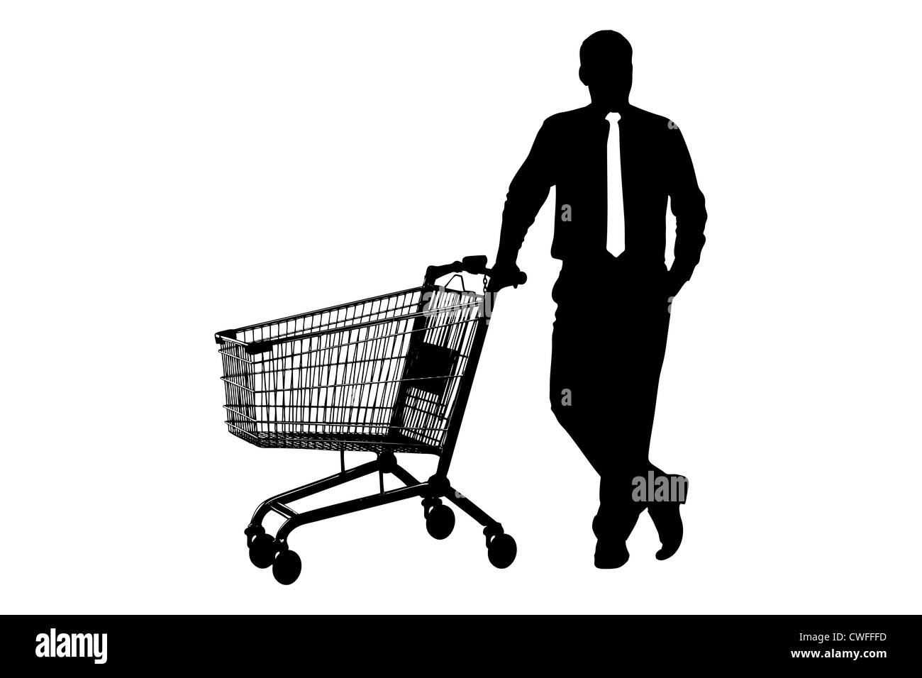 Silhouette of man with empty pushcart isolated on white background Stock Photo Alamy