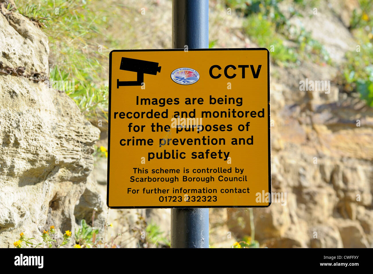 crime prevention CCTV sign whitby north yorkshire england uk Stock Photo