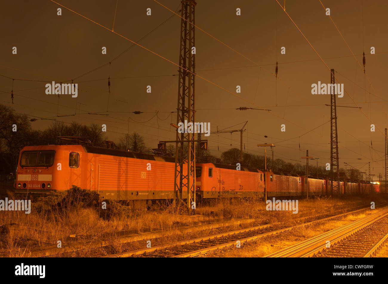 Disused railway locomotives, Opladen, North Rhine-Westphalia, Germany. Stock Photo